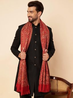 Zamour - Men Woven Red Jacquard Woven Shawl