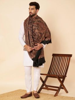 Zamour - Men Woven Black Jamawar Shawl