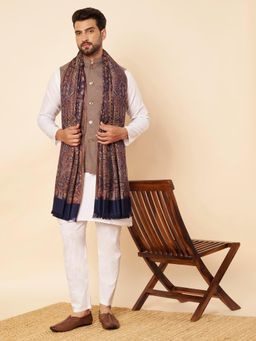 Zamour - Men Woven Navy Blue Jamawar Shawl