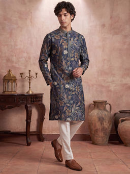 ETHNIC BAY - Blue Floral Modal Regular Kurta and Pant