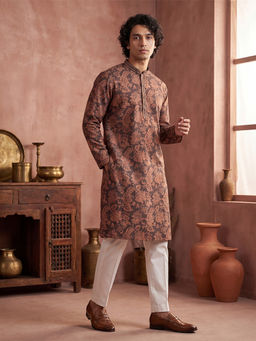 ETHNIC BAY - Grey Floral Modal Regular Kurta and Pant
