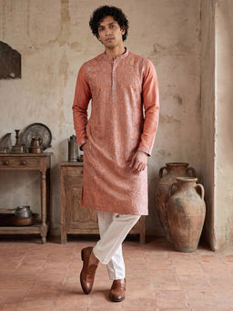 ETHNIC BAY - Peach Embroidered Modal Regular Kurta and Pant