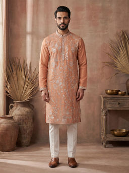 ETHNIC BAY - Orange Embroidered Modal Regular Kurta and Pant