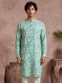ETHNIC BAY - Teal Floral Viscose Rayon Regular Kurta