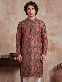 ETHNIC BAY - Grey Floral Modal Regular Kurta