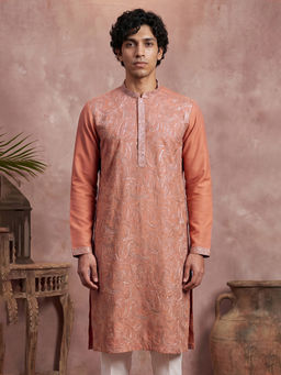 ETHNIC BAY - Peach Embroidered Modal Regular Kurta