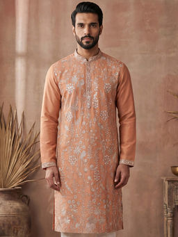 ETHNIC BAY - Orange Embroidered Modal Regular Kurta
