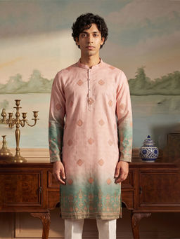 ETHNIC BAY - Peach Ombre Silk Blend Regular Kurta