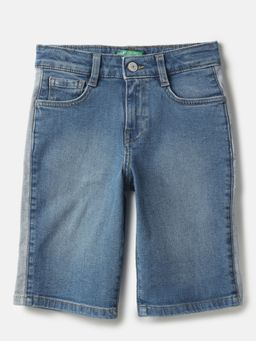 United Colors of Benetton - Solid Regular Fit Embossing At Side Denim Shorts
