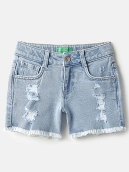United Colors of Benetton - Solid Regular Fit Heavy Damaging Denim Shorts