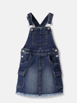 United Colors of Benetton - Square Neck Solid Cargo Pocket Short Denim Dungaree