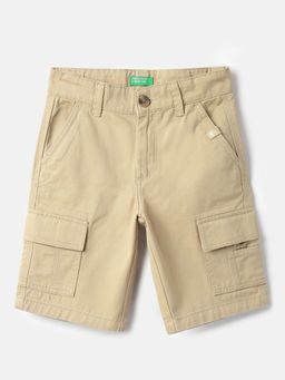 United Colors of Benetton - Solid Regular Fit Layered Pocket Cargo Shorts - Beige