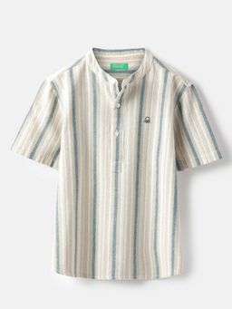 United Colors of Benetton - Mandarin Collar Striped Monotone Shirt - Multi-Color