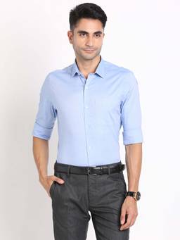 Turtle - Men Cotton Slim Fit Solid Light Blue Formal Shirt