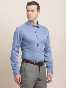 Turtle - Men Cotton Slim Fit Dobby Print Light Blue Party Shirt