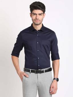 Turtle - Men Cotton Slim Fit Solid Blue Party Shirt