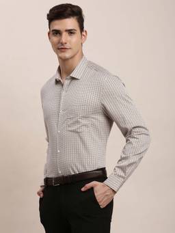 Turtle - Men Cotton Slim Fit Grey Printed Formal Shirt