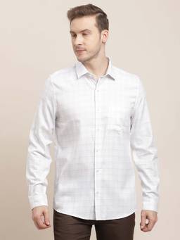 Turtle - Men Giza Cotton Slim Fit White Checkered Formal Shirt