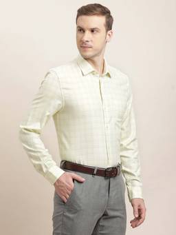 Turtle - Men Giza Cotton Slim Fit Yellow Checkered Formal Shirt