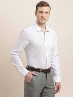 Turtle - Men Cotton Slim Fit White Striped Formal Shirt