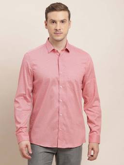 Turtle - Men Cotton Slim Fit Light Pink Printed Formal Shirt