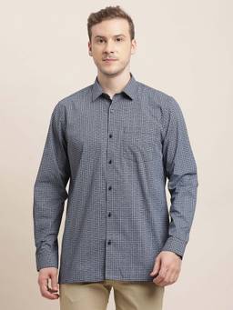 Turtle - Men Cotton Regular Fit Navy Blue Printed Formal Shirt