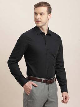 Turtle - Men Cotton Slim Fit Solid Black Formal Shirt