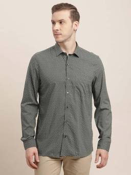 Turtle - Men Cotton Modal Slim Fit Grey Printed Formal Shirt