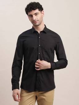 Turtle - Men Cotton Slim Fit Solid Black Formal Shirt