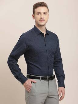 Turtle - Men Cotton Slim Fit Blue Printed Formal Shirt