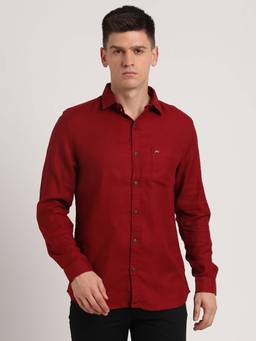 Turtle - Men Cotton Slim Fit Solid Red Casual Shirt