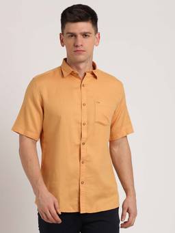 Turtle - Men Cotton Slim Fit Solid Orange Casual Shirt