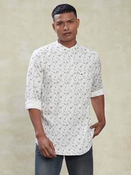 Turtle - Men Cotton Kurta Off White Printed Casual Shirt