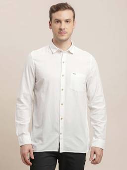 Turtle - Men Khadi Slim Fit Solid White Casual Shirt