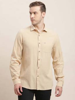 Turtle - Men Khadi Slim Fit Solid Khaki Casual Shirt