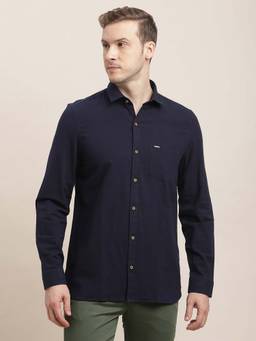 Turtle - Men Khadi Slim Fit Solid Blue Casual Shirt