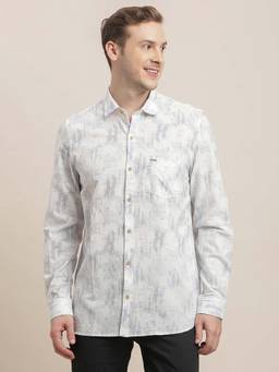 Turtle - Men Khadi Slim Fit White Printed Casual Shirt