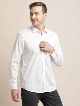 Turtle - Men Cotton Slim Fit White Checkered Casual Shirt