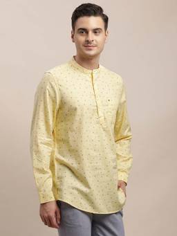 Turtle - Men Cotton Kurta Yellow Printed Casual Shirt