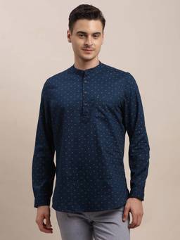 Turtle - Men Cotton Kurta Blue Printed Casual Shirt