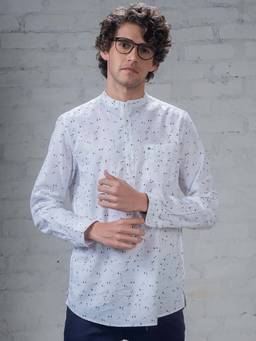 Turtle - Men Cotton Kurta White Printed Casual Shirt