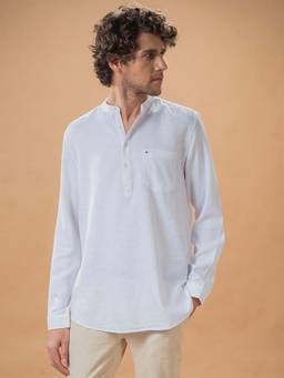Turtle - Men Cotton Slim Fit Solid White Casual Kurta Shirt
