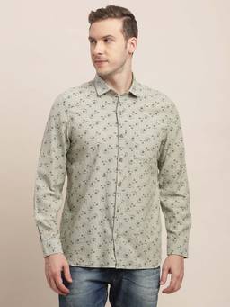 Turtle - Men Khadi Slim Fit Grey Printed Casual Shirt