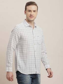 Turtle - Men Khadi Slim Fit Grey Checkered Casual Shirt