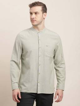 Turtle - Men Khadi Slim Fit Solid Heather Grey Casual Shirt