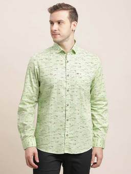 Turtle - Men Cotton Slim Fit Mint Green Printed Casual Shirt
