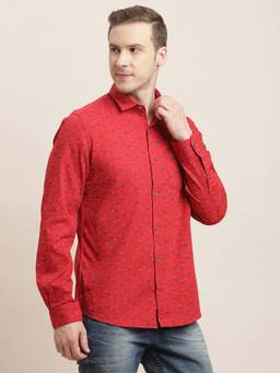 Turtle - Men Cotton Slim Fit Red Printed Casual Shirt