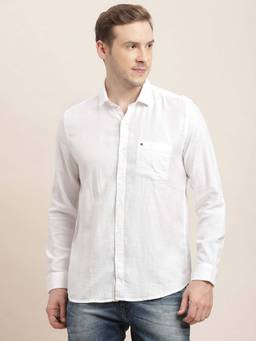 Turtle - Men Cotton Slim Fit Solid White Casual Shirt