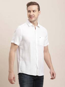 Turtle - Men Cotton Slim Fit Solid White Casual Shirt