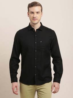 Turtle - Men Cotton Slim Fit Solid Black Casual Shirt